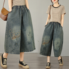 批发实拍大货26夏季新款民族风重工刺绣花朵宽松直筒阔腿牛仔<b class='q'>裤</b>