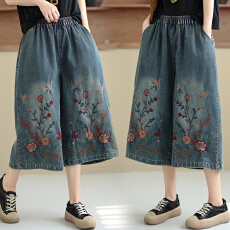 批发实拍大货26夏季新款民族风重工刺绣花朵宽松直筒阔腿牛仔<b class='q'>裤</b>