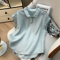 实拍简约纯色翻领无袖T恤女2026夏季新款纽扣休闲百搭上衣