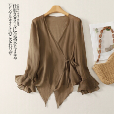 批发实拍外套女夏季薄款防晒衣宽松休闲系带开衫文艺减龄慵懒风