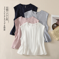 批发实拍棉麻无袖衬衫背心女2026夏大码胖mm独特漂亮苎麻裙摆上衣