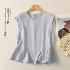 批发实拍棉麻无袖衬衫背心女2026夏大码胖mm独特漂亮苎麻裙摆上衣