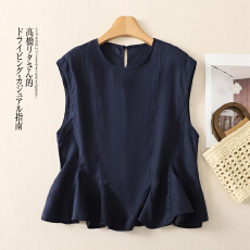 批发实拍棉麻无袖衬衫背心女2026夏大码胖mm独特漂亮苎麻裙摆上衣