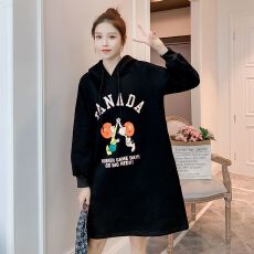 批发实拍 孕妇装加绒加厚秋冬季拼接中长款卡通宽松孕妇装卫衣上衣