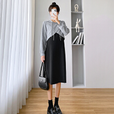 批发实拍 孕妇连衣裙<b class='q'>春</b>秋季大码两件套背心裙+卫衣哺乳衣A字裙