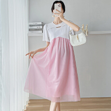 大量货实拍 孕妇装夏季雪纺裙连衣裙中长裙网纱裙短袖圆领长裙