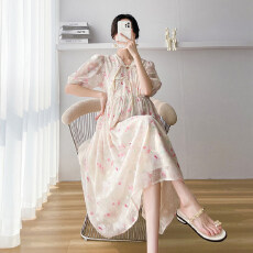 大量货 孕妇装中长裙夏季雪纺裙哺乳衣短袖夏天月子服喂奶衣