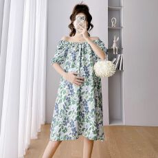 大量货实拍 孕妇装雪纺连衣裙夏季中长款宽松圆领大码长裙短袖