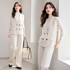 批发十三行写字楼高品质新款洋气时尚宽松版西装高定百搭三件套装裤女