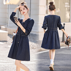 批发实拍高品质女装2025年新款牛仔连衣裙女中长款春<b class='q'>秋</b>长袖飘带连衣裙