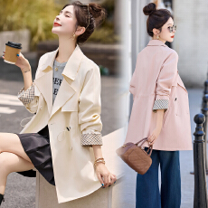 批发实拍中长款收腰风衣女显瘦2025秋季时尚袖口拼格<b class='q'>春</b>秋外套