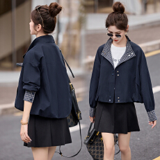 批发实拍风衣短外套女短款2025<b class='q'>春</b>秋新款小个子宽松撞色夹克上衣外套