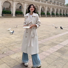 批发实拍韩系设计感收腰风衣外套女2025春秋季新款显瘦时尚温柔风上衣