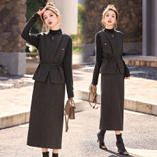 批发实拍毛呢半身裙马甲小香风套装女2025春季新款减龄搭配套三件套裙