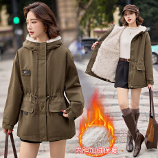 批发实拍十三行高品质女装2025<b class='q'>秋</b>冬新款时尚加绒加厚中长款连帽派克服