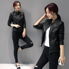 批发实拍春秋季长袖短款<b class='q'>修身</b>常规其他街头PU皮衣