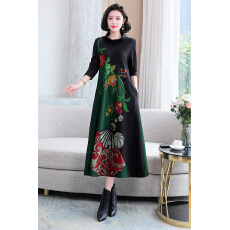 批发实拍印花大码女装连衣裙2025春秋装长袖200斤胖mm遮肚减龄<b class='q'>长裙</b>