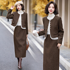 批发高品质小香风套装2025秋冬新款气质千金毛呢<b class='q'>半身裙</b>两件套<b class='q'>职业</b>装