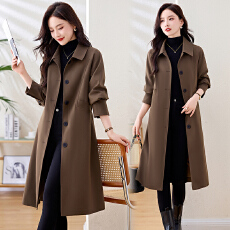 批发实拍高品质风衣女中长款<b class='q'>春</b>秋新款咖啡色英伦风休闲翻领气质外套
