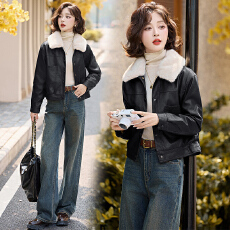 批发实拍高品质2025<b class='q'>冬</b>季时尚潮流气质百搭可拆卸毛领加绒皮衣外套