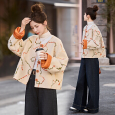 批发高品质十三行撞色提花单排扣毛呢外套女2025轻奢小香风短款外套