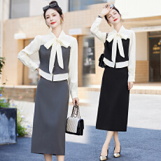 批发高品质十三行修身飘带饰上衣套装女<b class='q'>新款</b>洋气显瘦减龄半身裙两件套