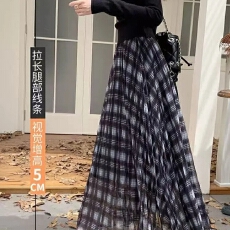 批发复古格纹网纱裙206新款高腰显瘦洋气<b class='q'>百搭</b>胖MM大码a字半身裙子女
