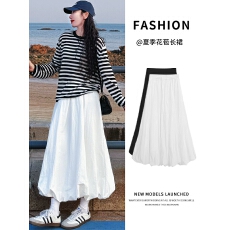 批发白色花苞裙女春<b class='q'>秋</b>季高腰显瘦中长裙宽松垂感温柔风蓬蓬a字半身裙