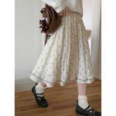 批发原版面料工艺小灯泡波点印花褶皱肌理双层半身<b class='q'>裙</b>撞色拷边a字<b class='q'>裙</b>