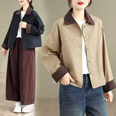 批发外套女<b class='q'>春</b>秋款2025新款秋季爆款时尚洋气小个子拼色领超好看上衣