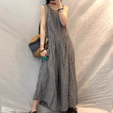 批发宽松格子棉麻<b class='q'>连体</b><b class='q'>裤</b>2026春夏季阔腿名媛连<b class='q'>衣裤</b>女气质时尚洋气