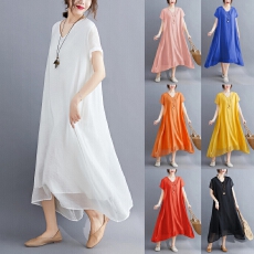 批发实拍 夏装2026年新大码女装胖mmV领气质防真丝棉连衣裙宽松显瘦