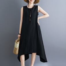 批发2026年夏季新款韩版外贸<b class='q'>原</b><b class='q'>单</b>不规则无袖设计气质百搭纯色背心裙