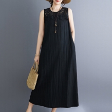 批发实拍26年新款日韩版外贸<b class='q'>原</b><b class='q'>单</b>百搭蕾丝拼接纯色连衣裙无袖背心裙女