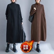 批发高领休闲时尚加绒显瘦<b class='q'>连衣裙</b>日韩内搭外穿纯色秋装女士长袖长裙