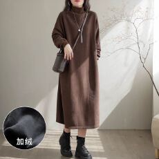 批发休闲时尚加绒显瘦<b class='q'>连衣裙</b>日韩外贸内搭外穿纯色秋装女士长袖长裙