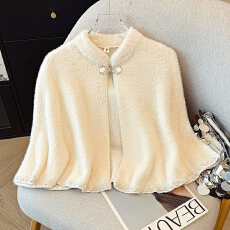 批发冬季年轻款少女2025改良版白色<b class='q'>新娘</b>敬酒服配<b class='q'>旗袍</b>披肩外搭斗篷开衫