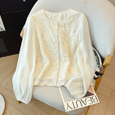 批发时尚女装重工刺绣上衣2026<b class='q'>夏季</b>新款复古蕾丝拼接设计感长袖衬衣