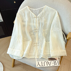 批发实拍新中式轻国风薄款<b class='q'>外套</b>女2026夏装新款刺绣小个子盘扣开衫<b class='q'>上衣</b>