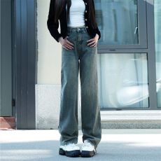 批发实拍#春季新款直筒复古高腰阔腿<b class='q'>牛仔裤</b><b class='q'>女生</b>宽松显瘦小个子拖地裤