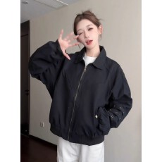 批发小牛津三防夹克外套女款春秋宽松休闲翻领男女款黑色工装上衣