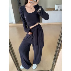 批发2025秋新款超舒适慵懒风长袖开衫+休闲阔腿裤长裤+披肩三件套装