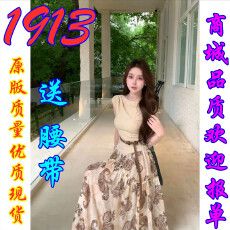 批发塞纳河畔法式优雅轻奢收腰短袖上衣+经典佩<b class='q'>斯</b>利印花半身裙套装
