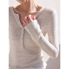 批发星尘织梦 浅色系穿搭亮片半开扣V领<b class='q'>针织衫</b>长袖T恤<b class='q'>女</b>