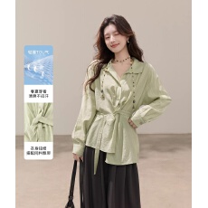 批发双色慵懒感衬衫设计感宽松上衣2026<b class='q'>春</b>季新款飘带收腰法式衬衣
