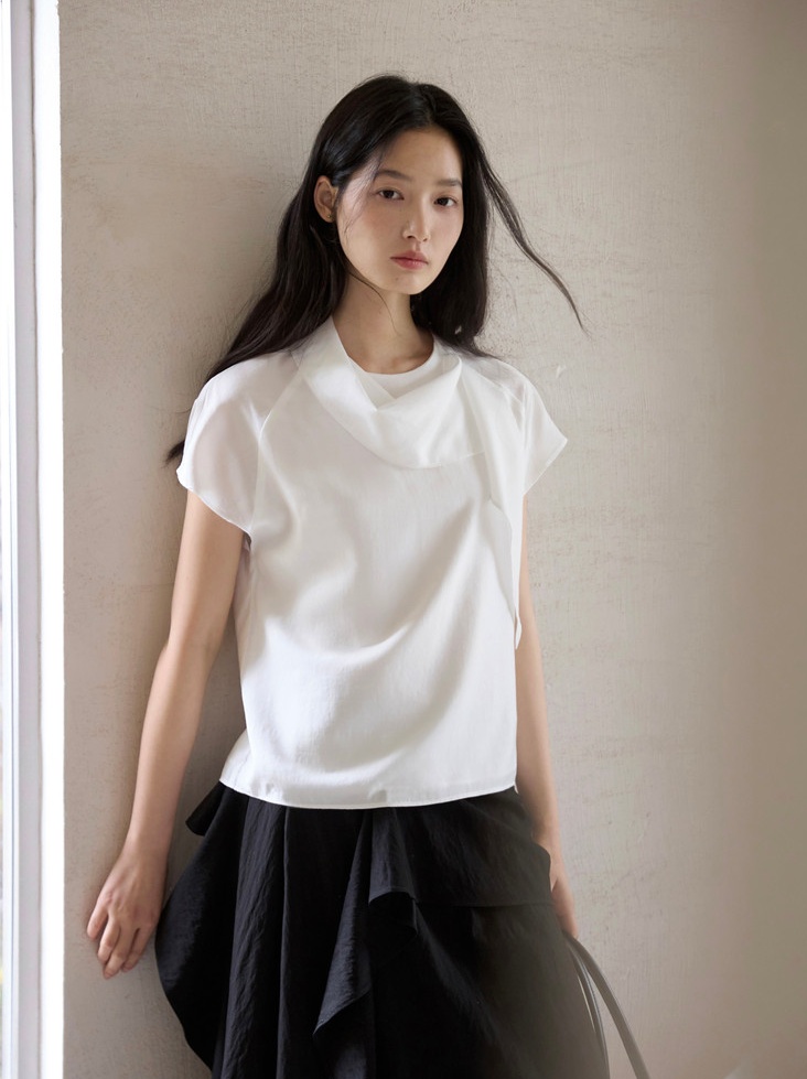 프랑스식 우아함 반팔 리본 흔들다 칼라 여성 셔츠 여름 디자인 센스 얇고 가벼운 화이트 맨위 작은 셔츠