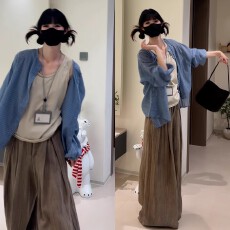 批发法式蓝色格纹防晒衬衫外套女夏季薄款2025新款宽松亚麻上衣高级感