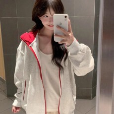 批发秋冬季美式复古撞色连帽拉链开衫<b class='q'>卫衣</b>男女<b class='q'>宽松</b>学院慵懒风休闲外套