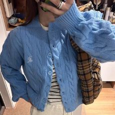 批发没有绣花减1元 原版质量非常正  蓝色麻花秋冬穿搭毛衣<b class='q'>外套女</b>