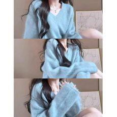慵懒风多巴胺V领针织毛衣